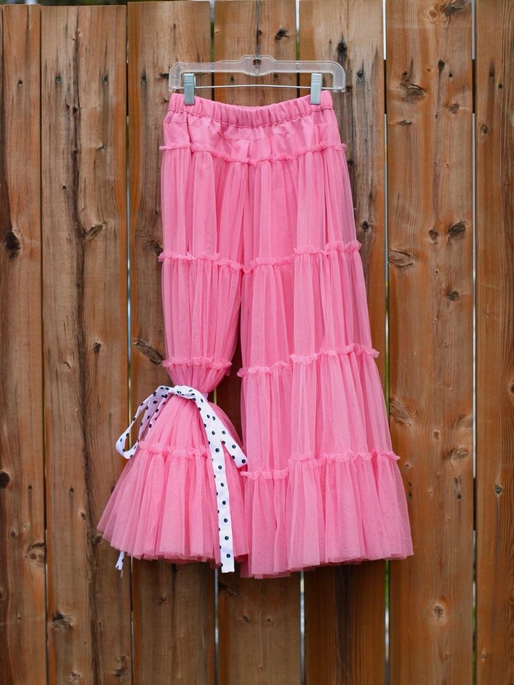 Vintage Pink tulle WIDE LEG PANTS with ruffled tiers